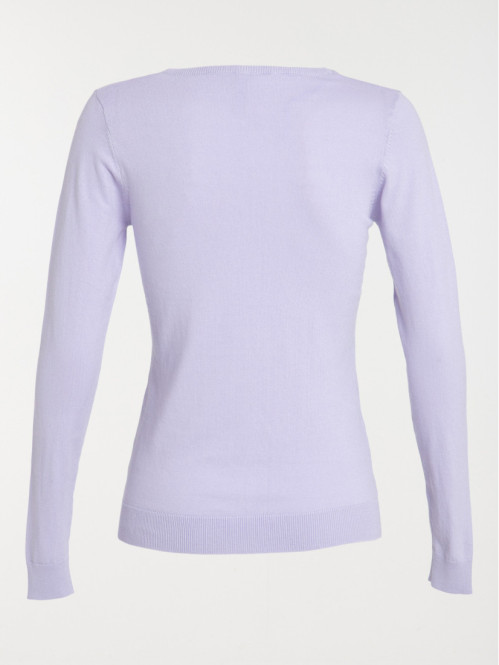 Pull Col V lilas femme