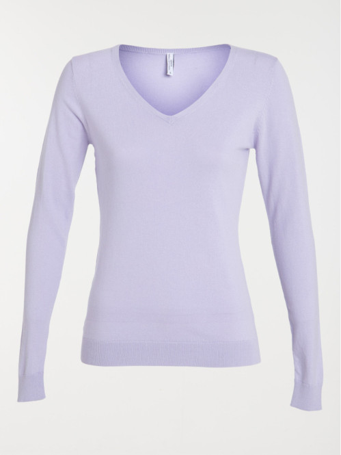 Pull Col V lilas femme