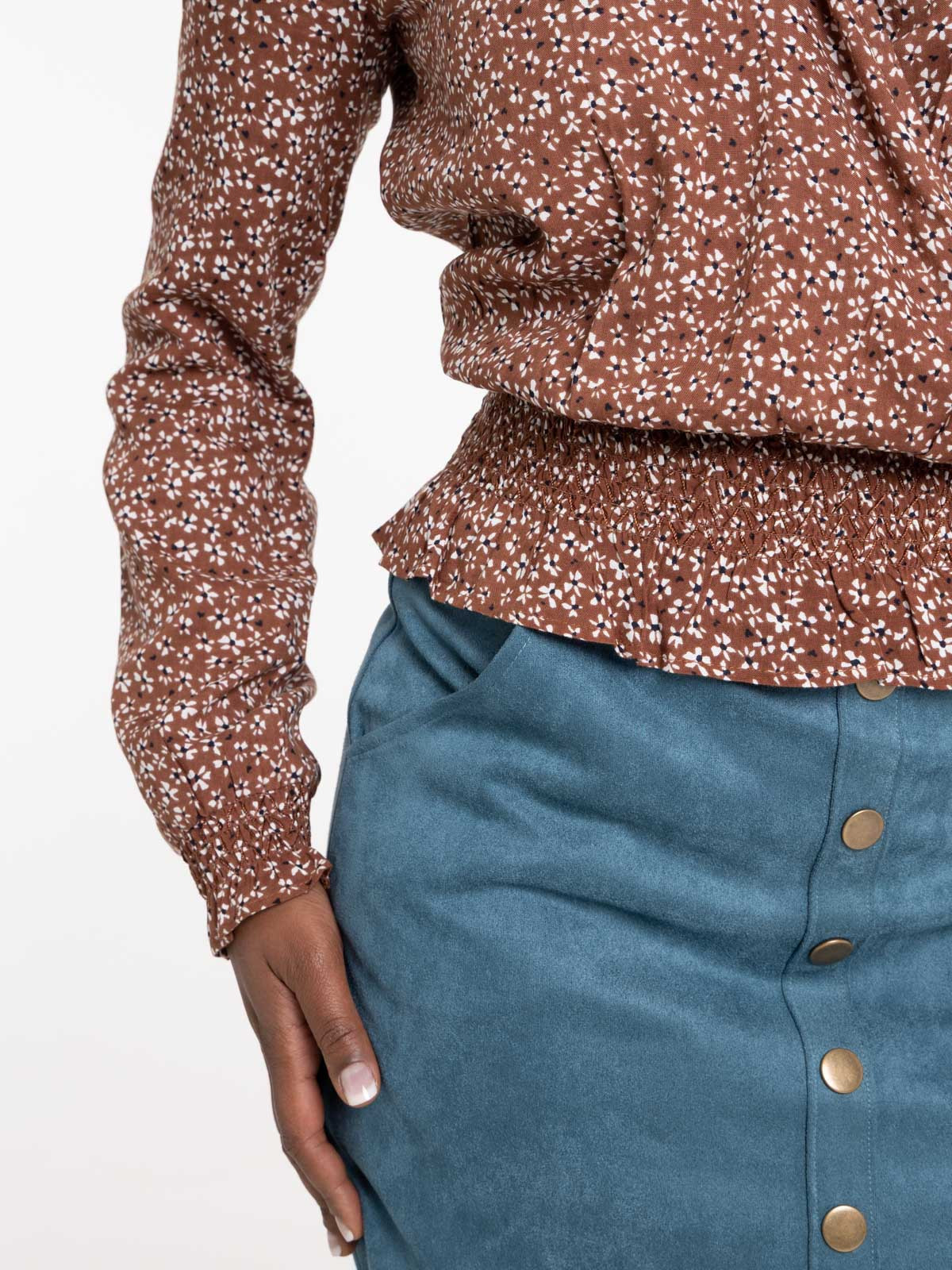Blouse fleurie taille élastiquée femme