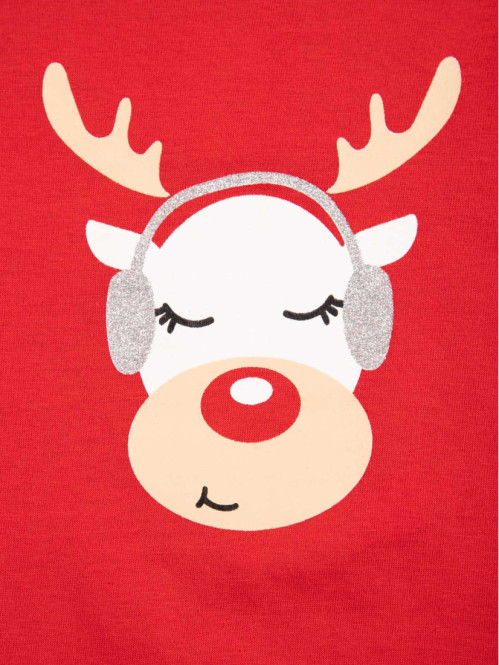 T-shirt rouge motif cerf...