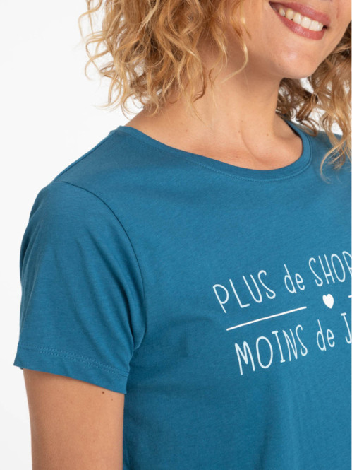 T-shirt à message bleu paon...