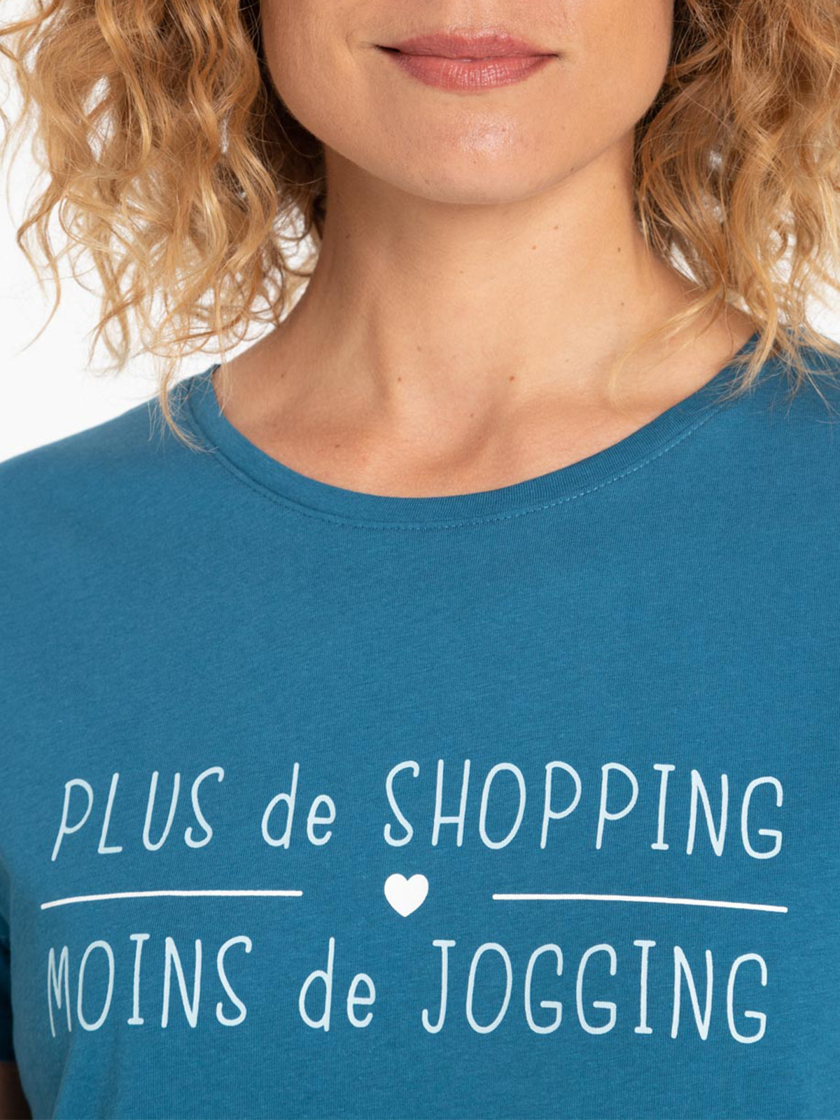 T-shirt à message bleu paon femme