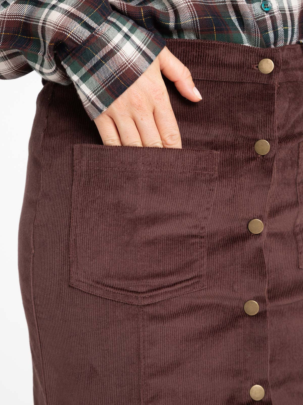 Jupe velours boutonnée femme terre