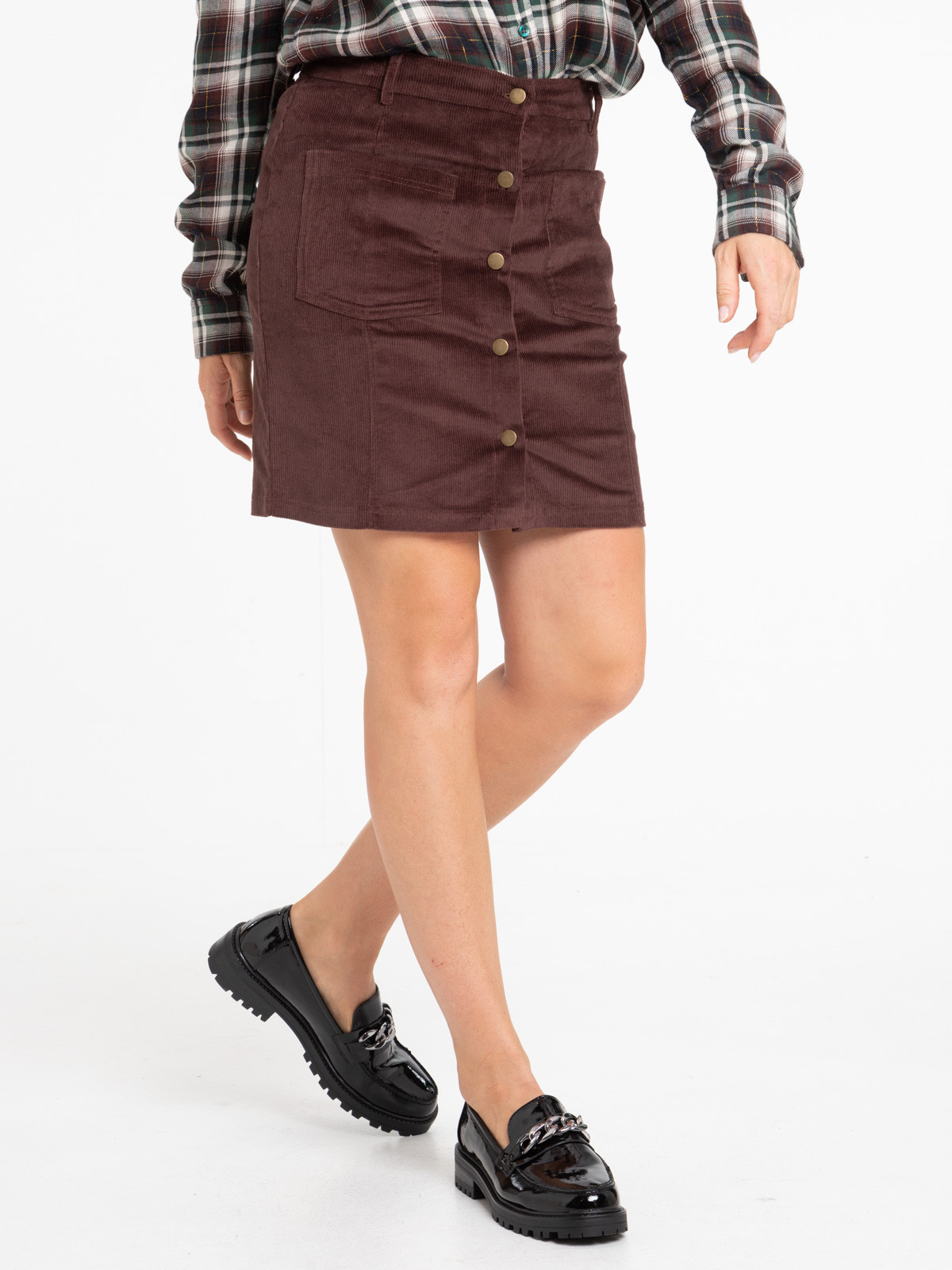 Jupe velours boutonnée femme terre