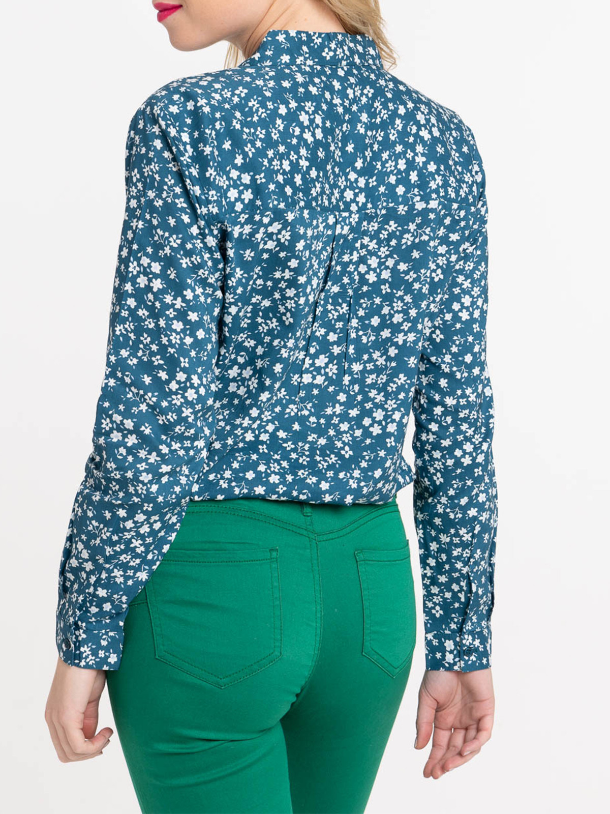 Chemise motif floral bleu paon femme Chemise motif floral bleu paon femme