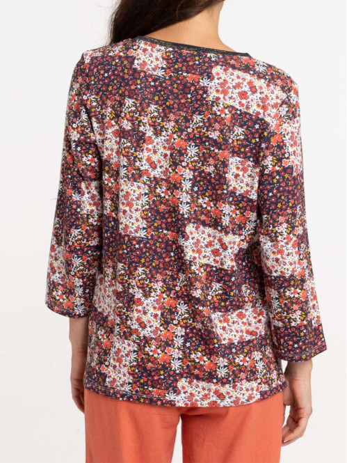 T-shirt fleuri Col V femme