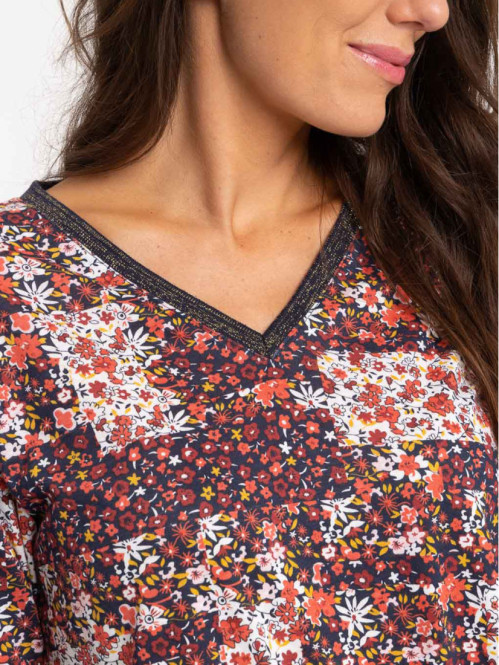 T-shirt fleuri Col V femme