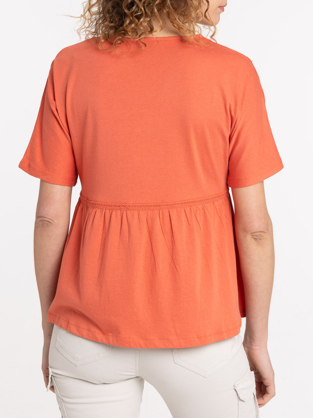 T-shirt col V orange sienne femme