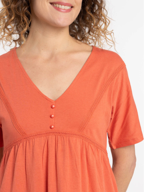 T-shirt col V orange sienne...