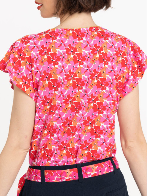 T-shirt fleuri col V femme