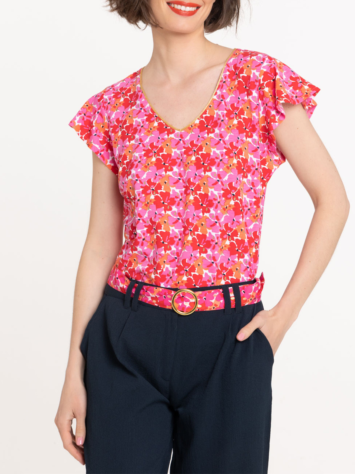 T-shirt fleuri col V femme T-shirt fleuri col V femme