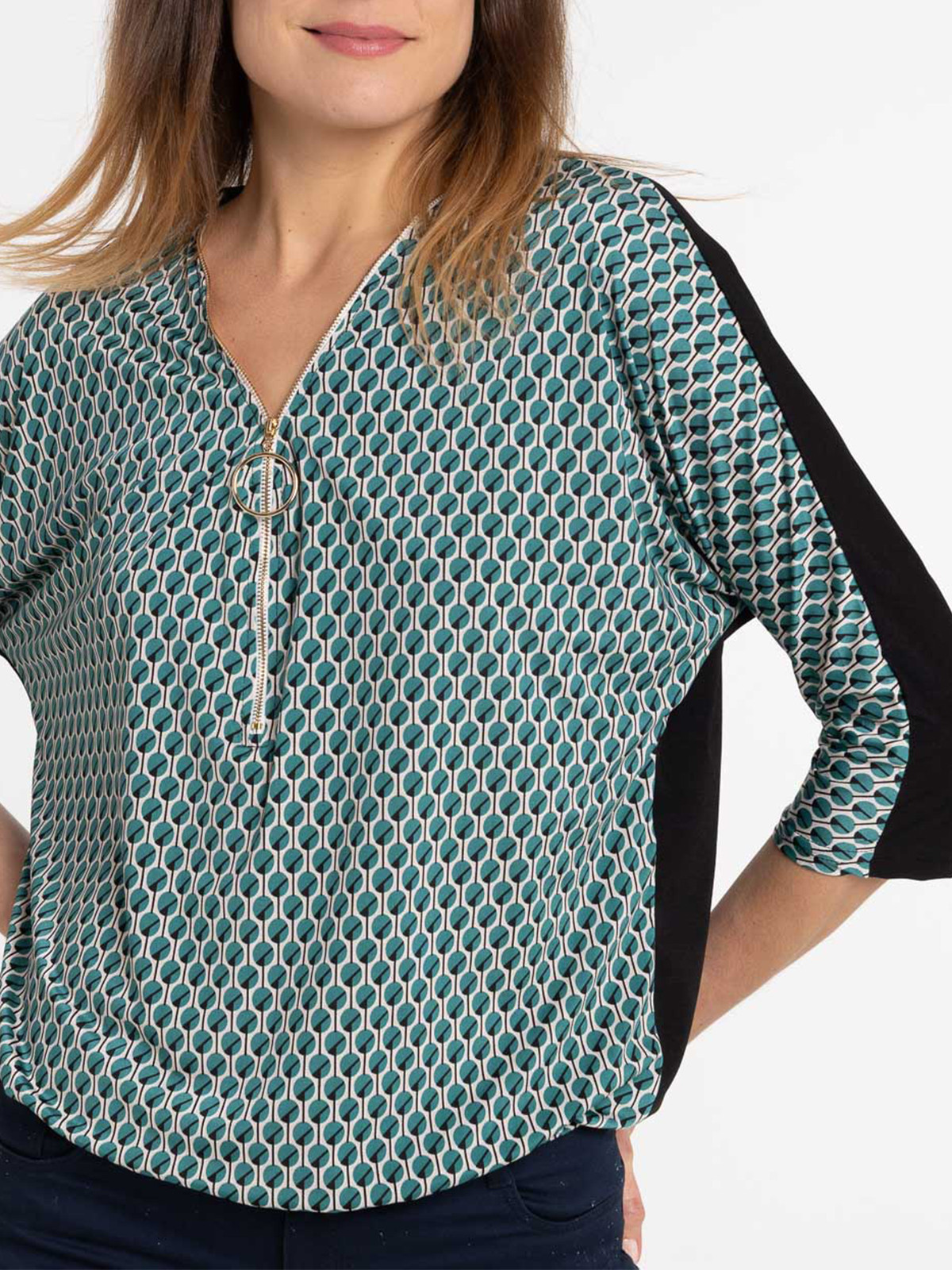 T-shirt imprimé col zippé femme