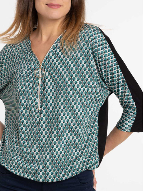 T-shirt imprimé col zippé...