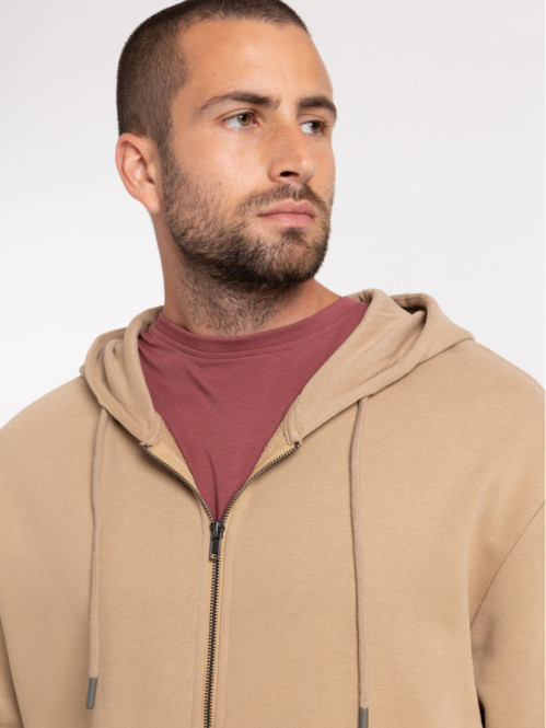 Sweat zippé à capuche camel...