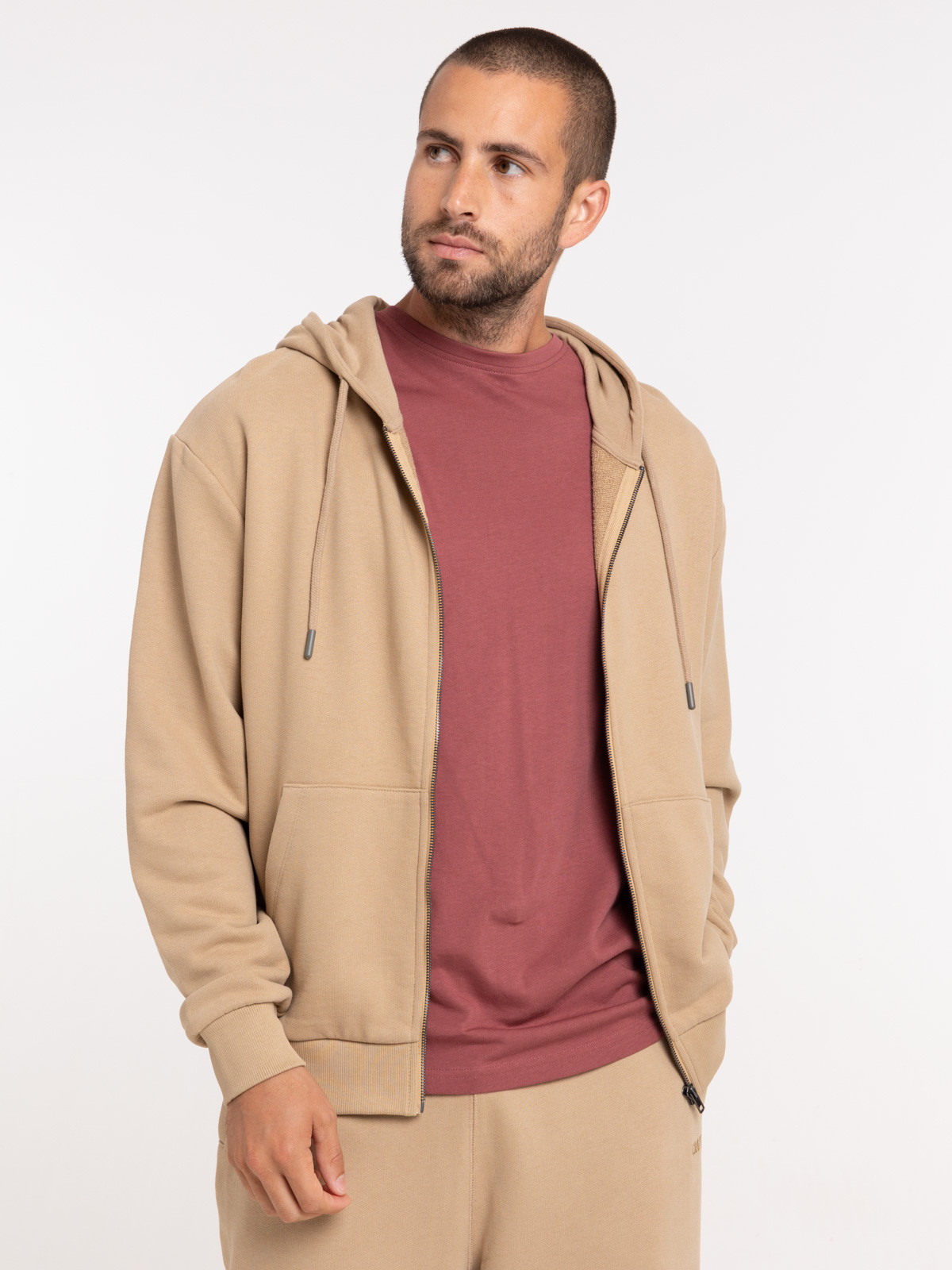Sweat zippé à capuche camel clair homme Sweat zippé à capuche camel clair homme