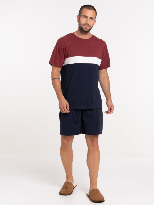 Pyjama court tricolore homme