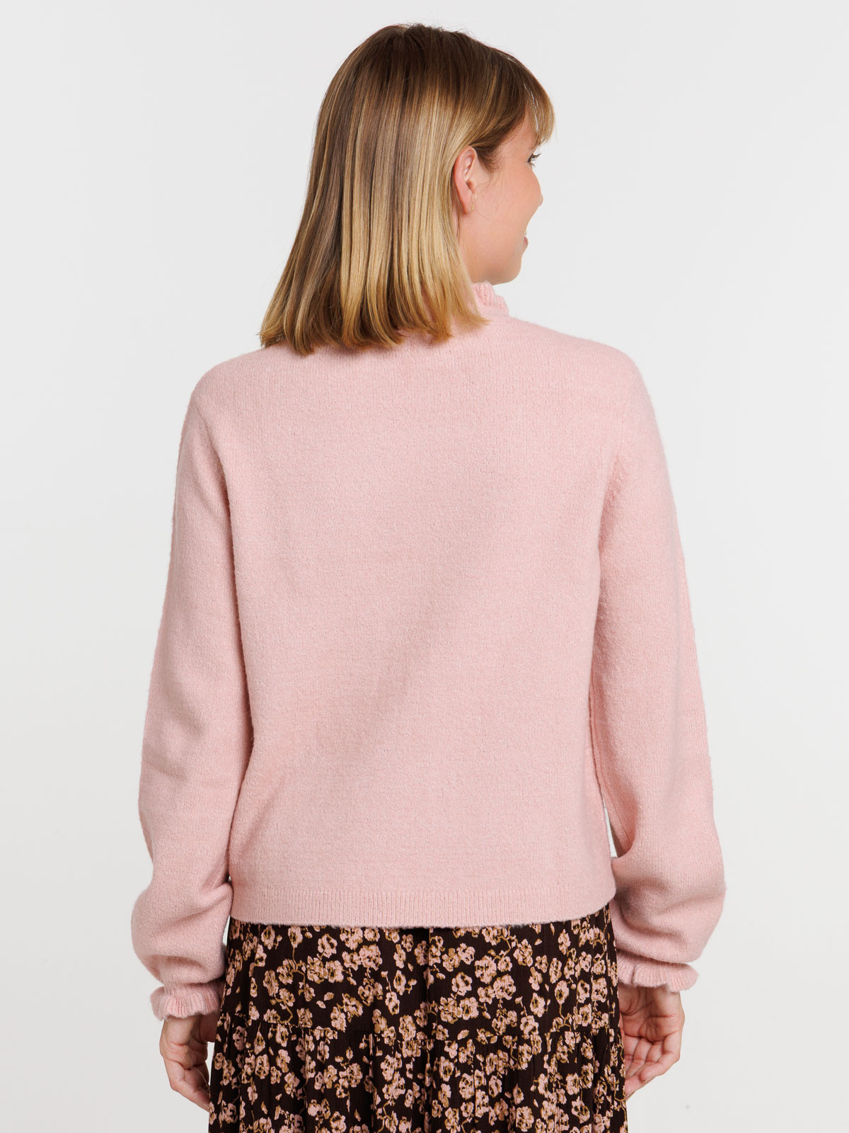 Pull détails volantés quartz rose femme Pull détails volantés quartz rose femme