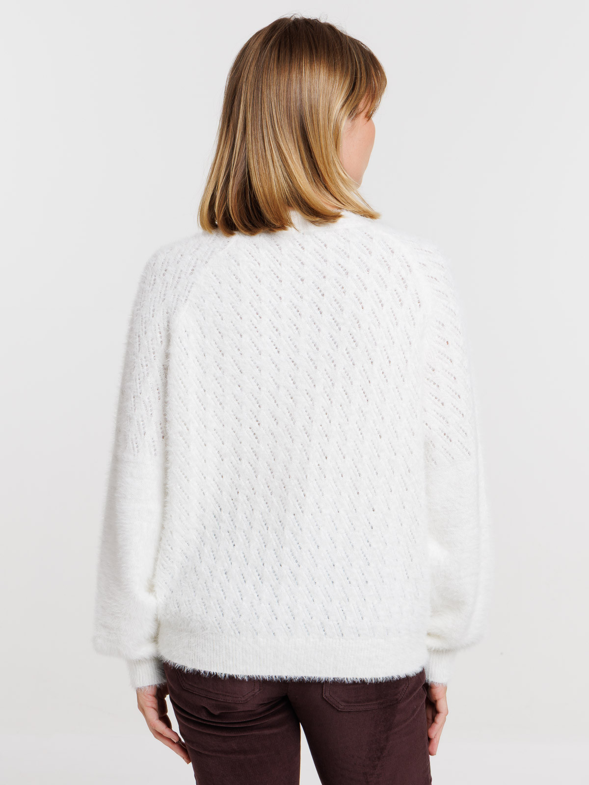 Pull col rond motif ajouré femme