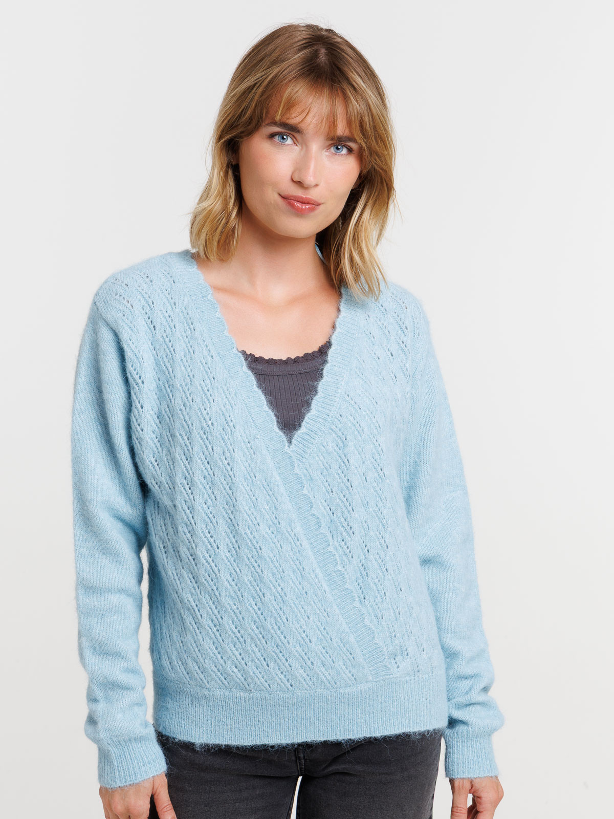 Pull réversible bleu glacier femme Pull réversible bleu glacier femme