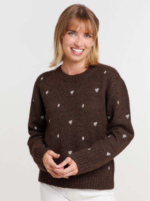 Pull femme motifs brodés