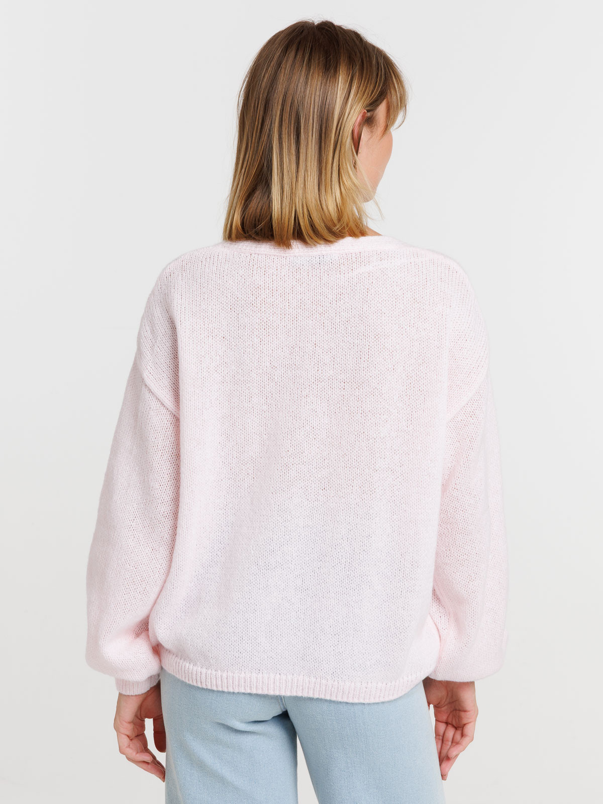 Gilet boutonné col V rose doux femme Gilet boutonné col V rose doux femme