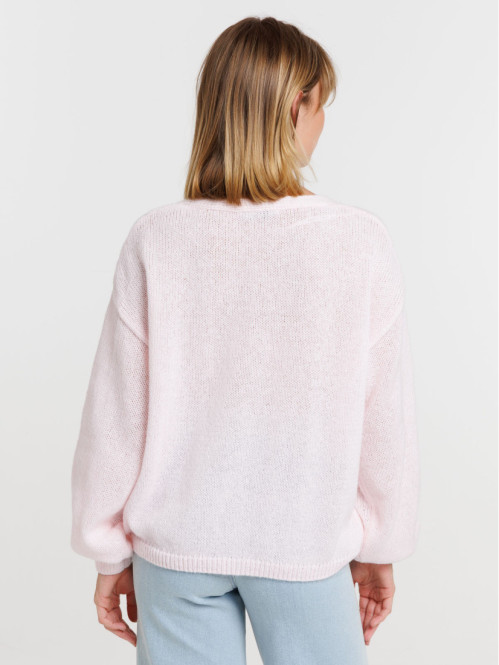 Gilet boutonné col V rose...