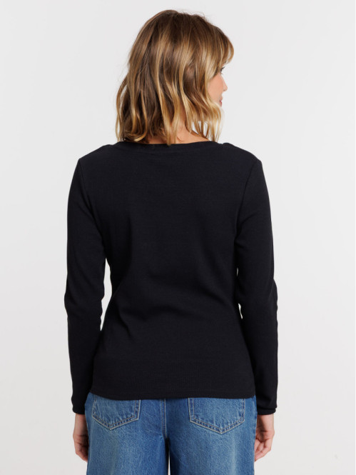 T-shirt noir côtelé femme T-shirt noir côtelé femme
