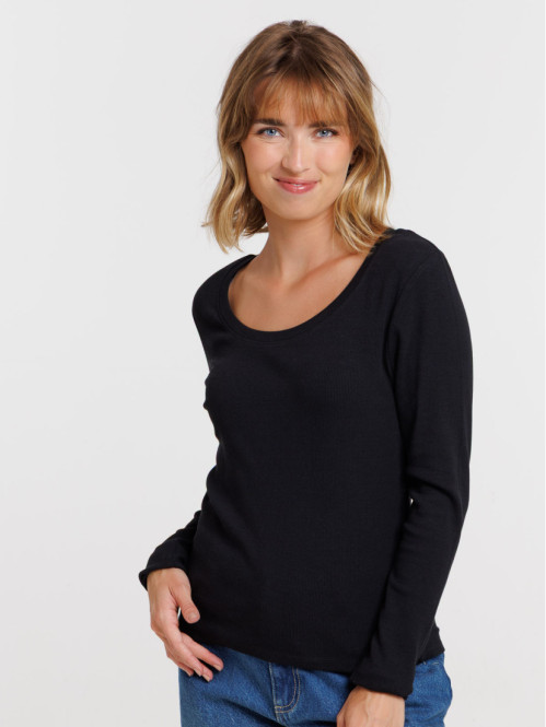 T-shirt noir côtelé femme T-shirt noir côtelé femme