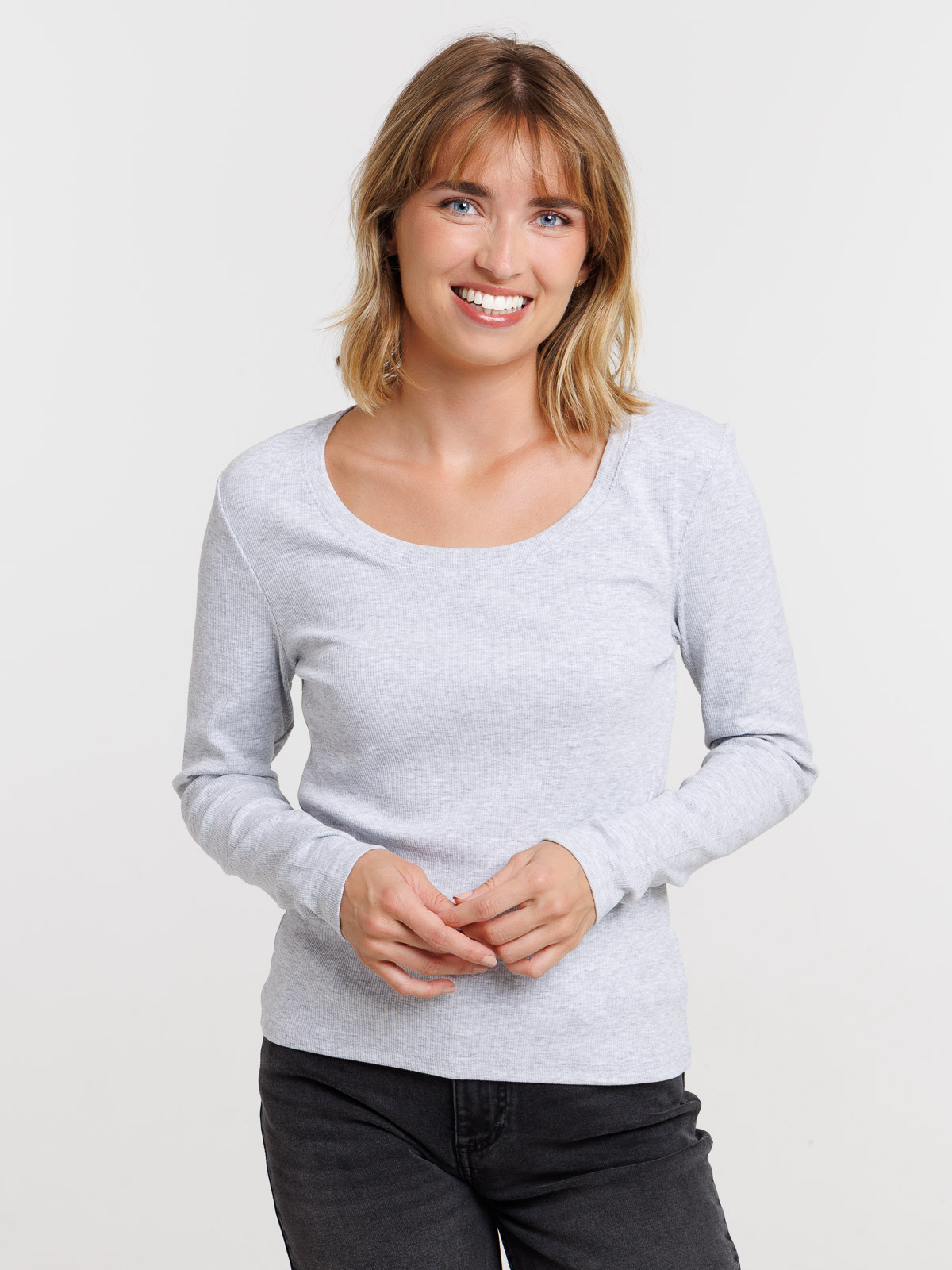 T-shirt gris clair chiné côtelé femme T-shirt gris clair chiné côtelé femme