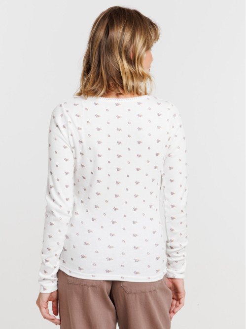T-shirt col carré fleuri femme