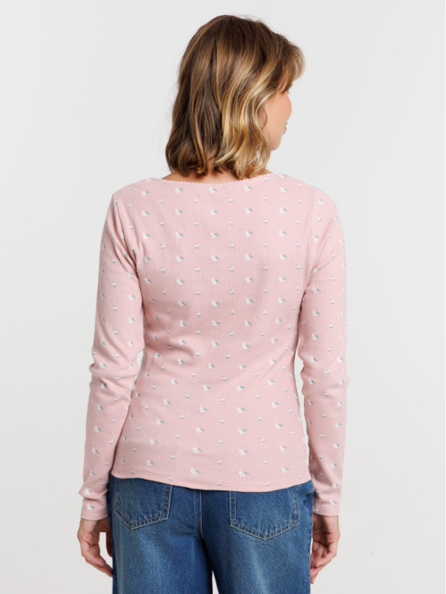 T-shirt col carré fleuri femme