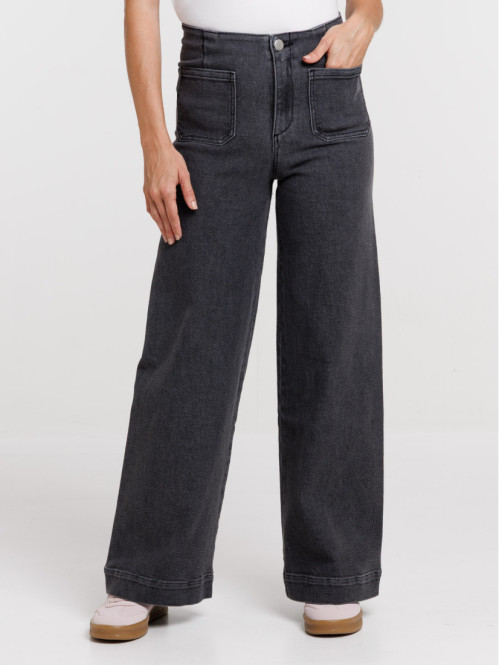 Jean wide leg gris neige femme