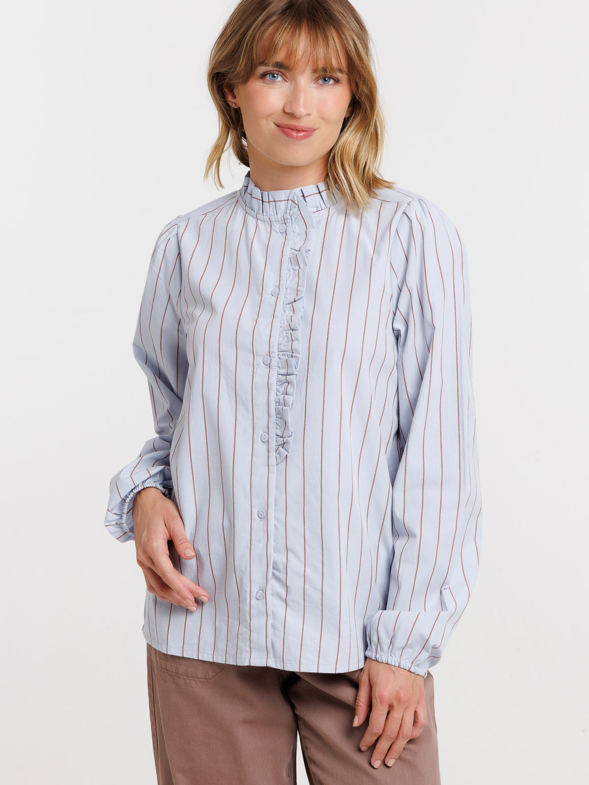 Chemise col montant volant rayé femme Chemise col montant volant rayé femme