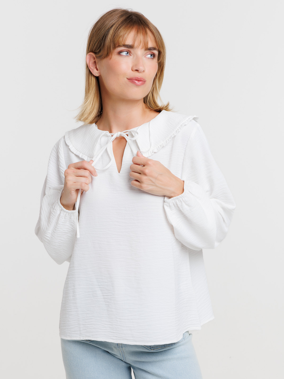 Blouse col claudine avec liens femme Blouse col claudine avec liens femme