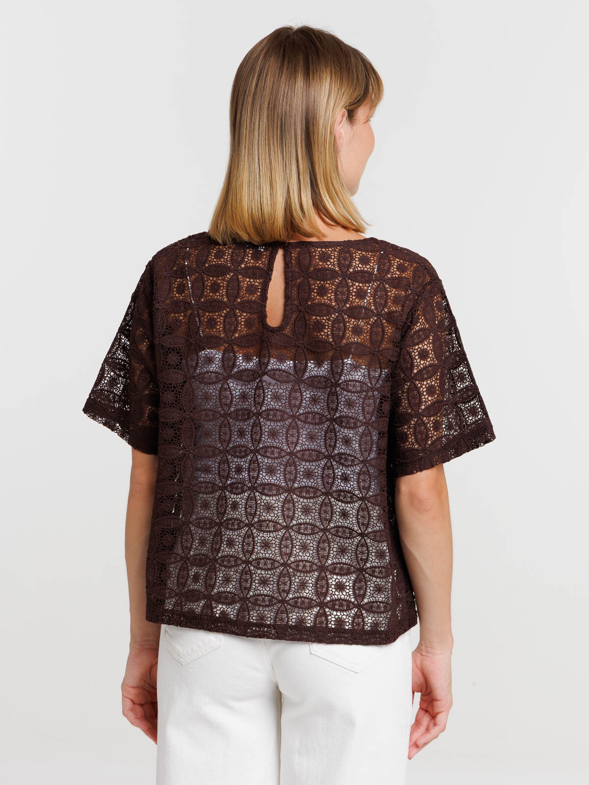 Blouse dentelle motif graphique femme