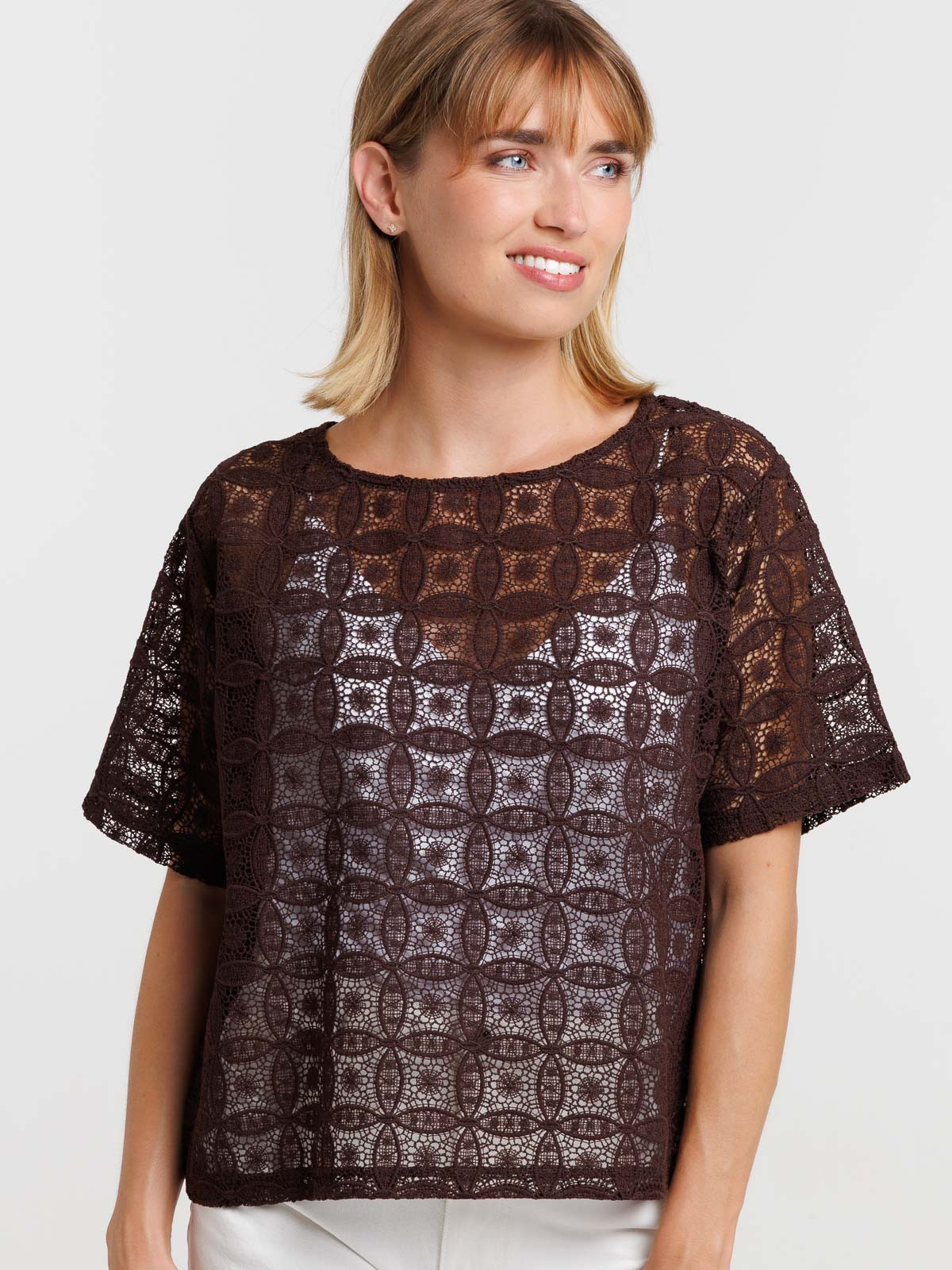 Blouse dentelle motif graphique femme