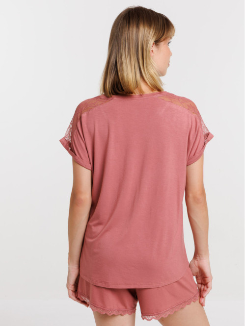 Haut de pyjama col V blush...