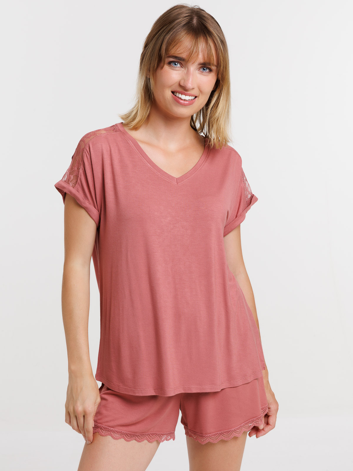 Haut de pyjama col V blush femme Haut de pyjama col V blush femme