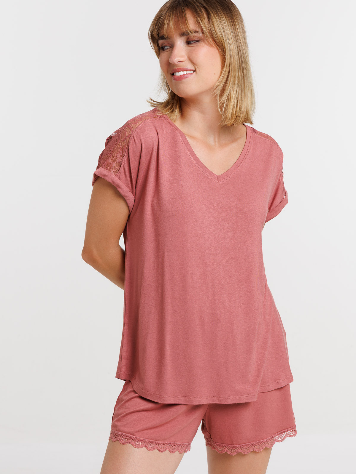 Haut de pyjama col V blush femme Haut de pyjama col V blush femme