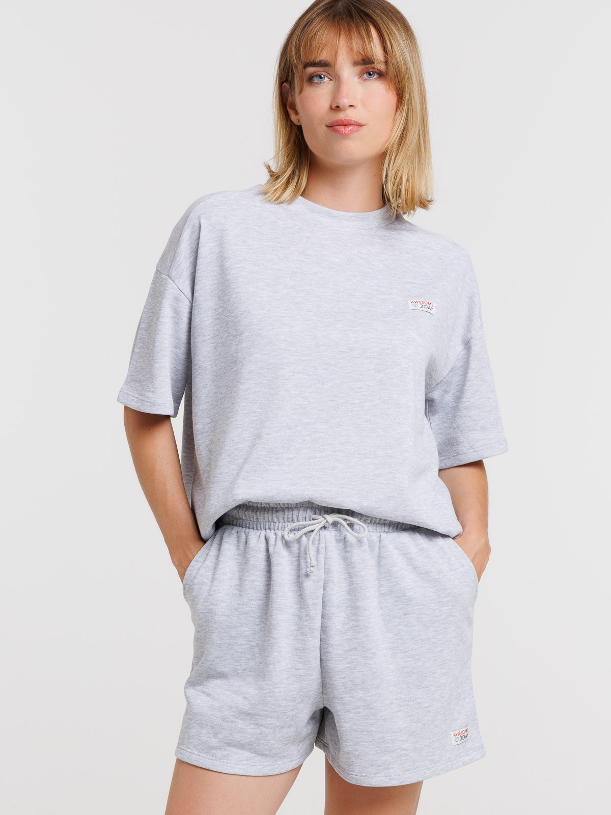 Sweat gris chiné manches courtes femme Sweat gris chiné manches courtes femme
