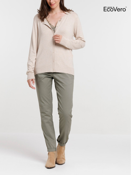 Gilet boutonné beige chiné femme