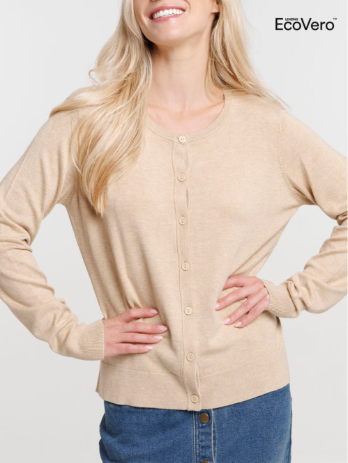 Gilet boutonné camel chiné femme