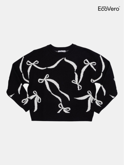 Pull noir motif noeud fille...