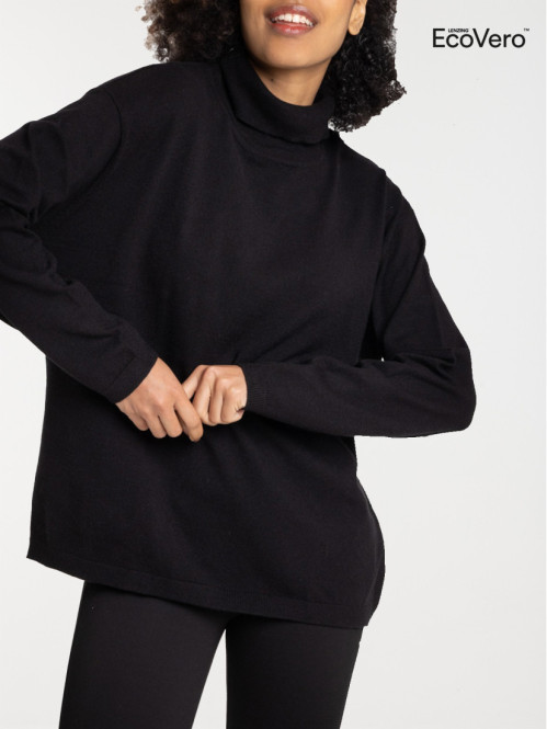 Pull col roulé noir femme