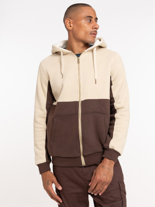 Sweat zippé bicolore à...