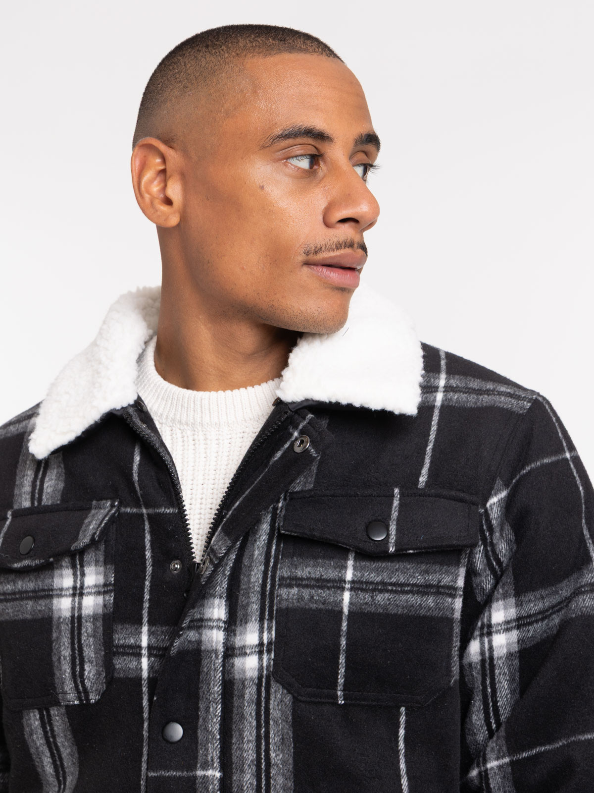 Blouson col sherpa à carreaux homme