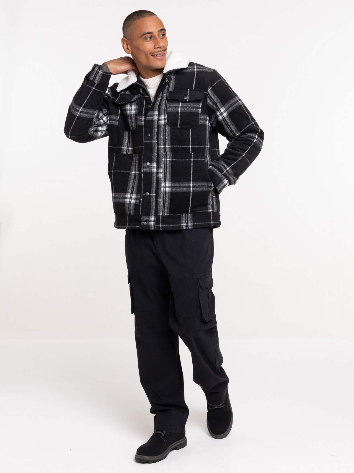 Blouson col sherpa à carreaux homme