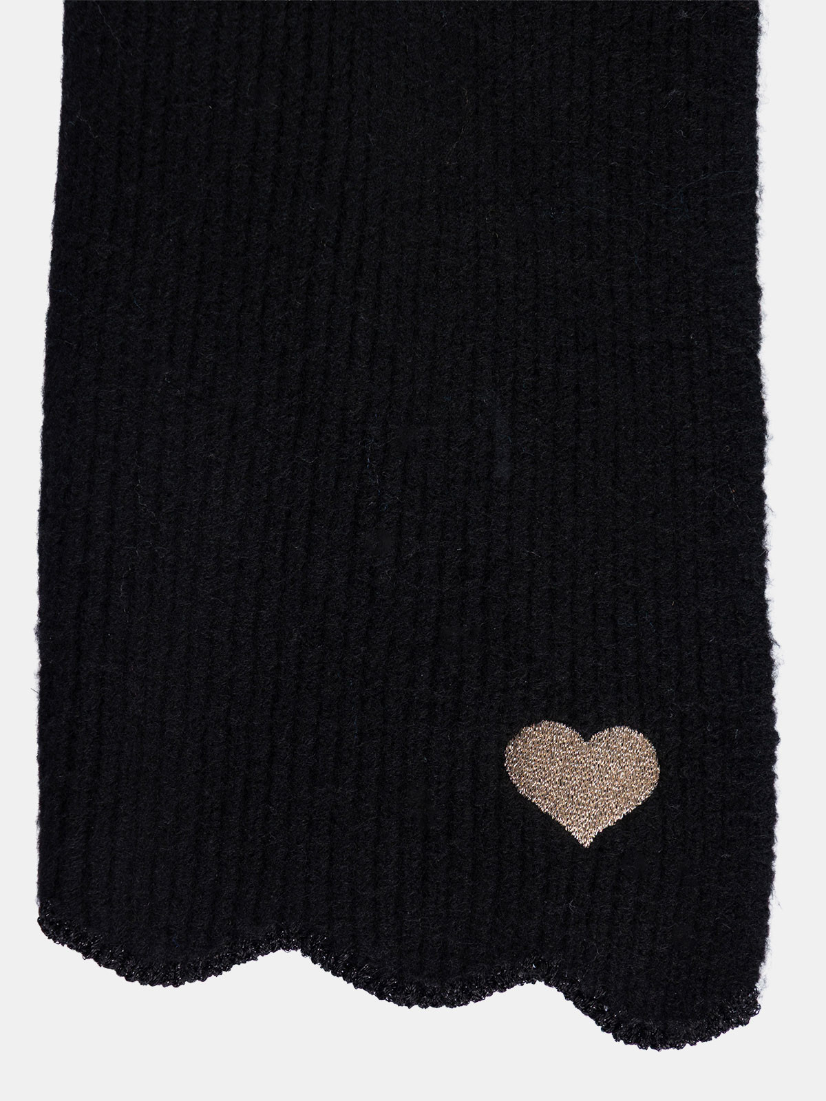 Écharpe noire coeur brodé doré femme
