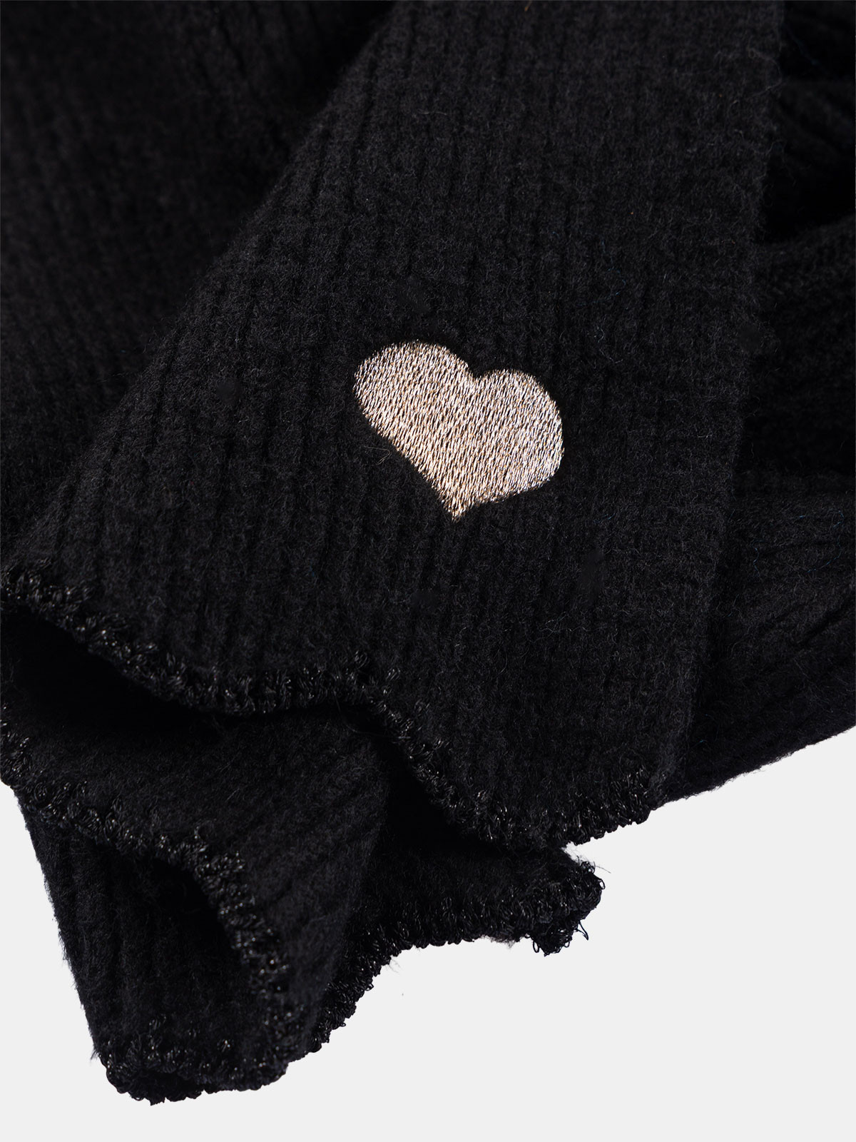 Écharpe noire coeur brodé doré femme
