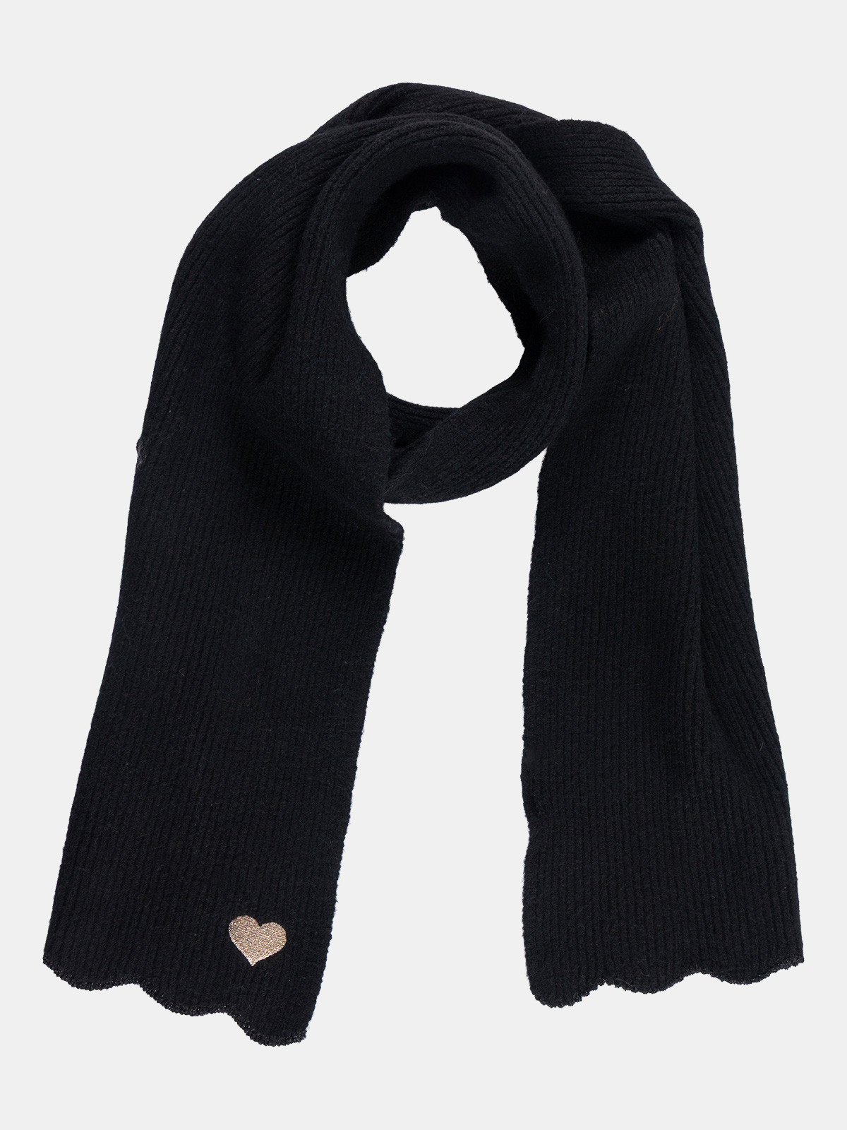 Écharpe noire coeur brodé doré femme